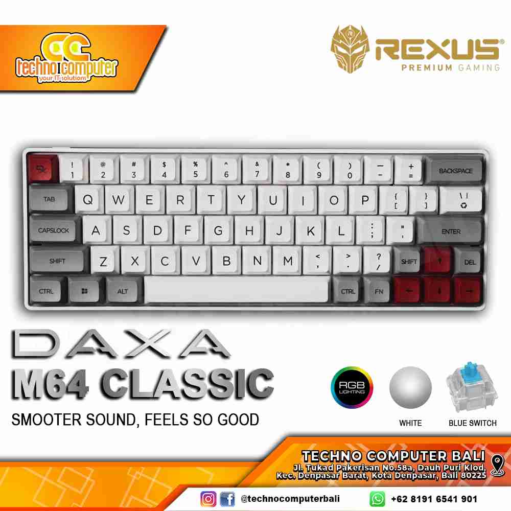 REXUS DAXA M64 CLASSIC White - Mechanical Blue Switch - Gaming Keyboard