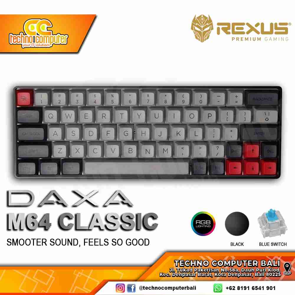 REXUS DAXA M64 CLASSIC Black - Mechanical Blue Switch - Gaming Keyboard