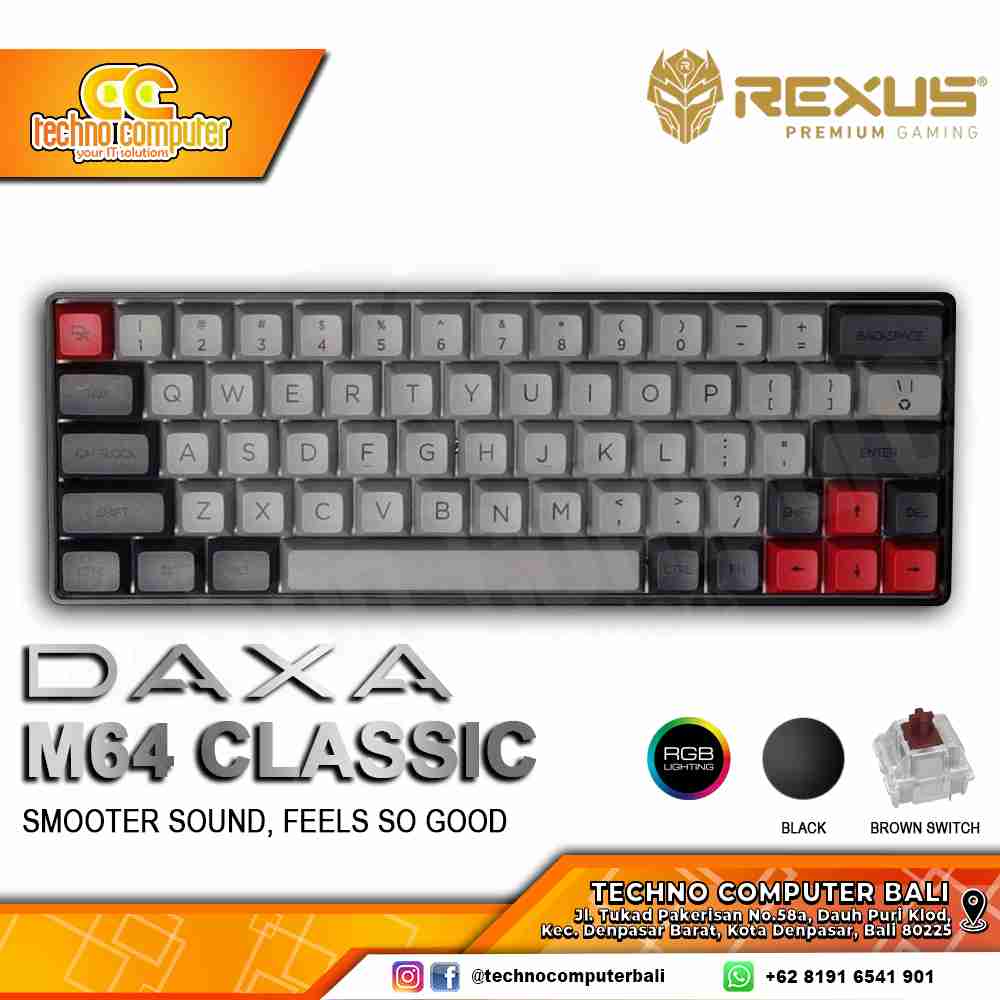 REXUS DAXA M64 CLASSIC Black - Mechanical Brown Switch - Gaming Keyboard