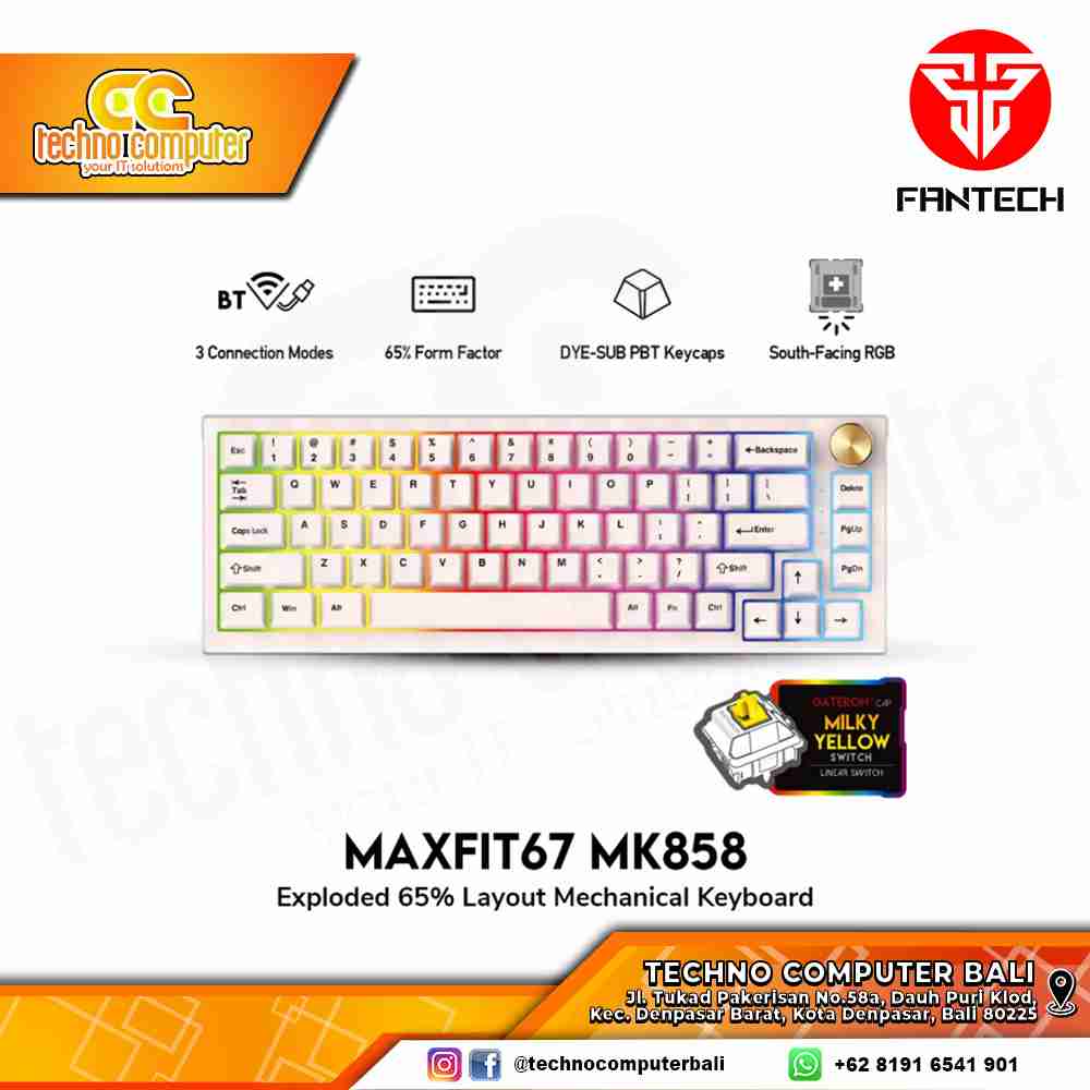 FANTECH MAXFIT67 MK858 65% White - Mechanical Yellow Switch - Gaming Keyboard