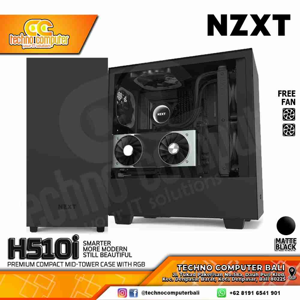 CASING NZXT H510i Matte Black - Mid Tower ATX Case Tempered Glass (Free 2x Fan)