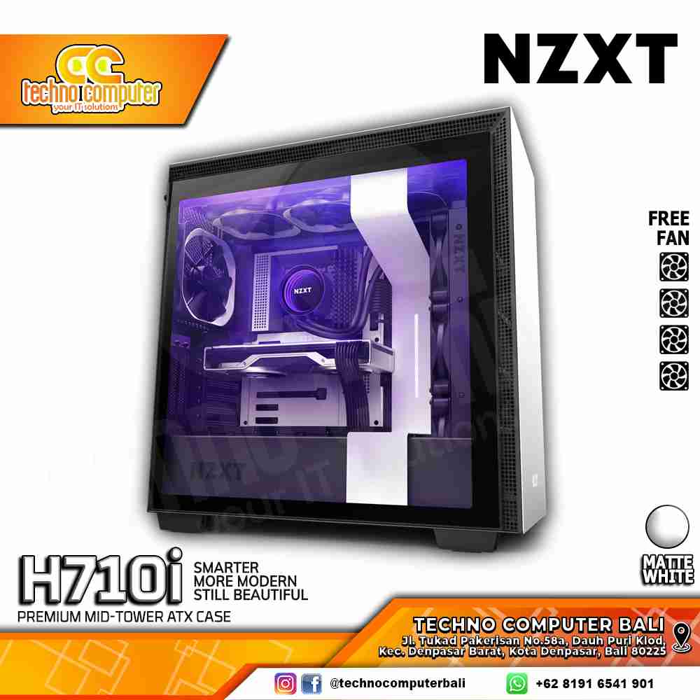 CASING NZXT H710i Matte White - Mid Tower E-ATX Case Tempered Glass (Free 4x Fan)
