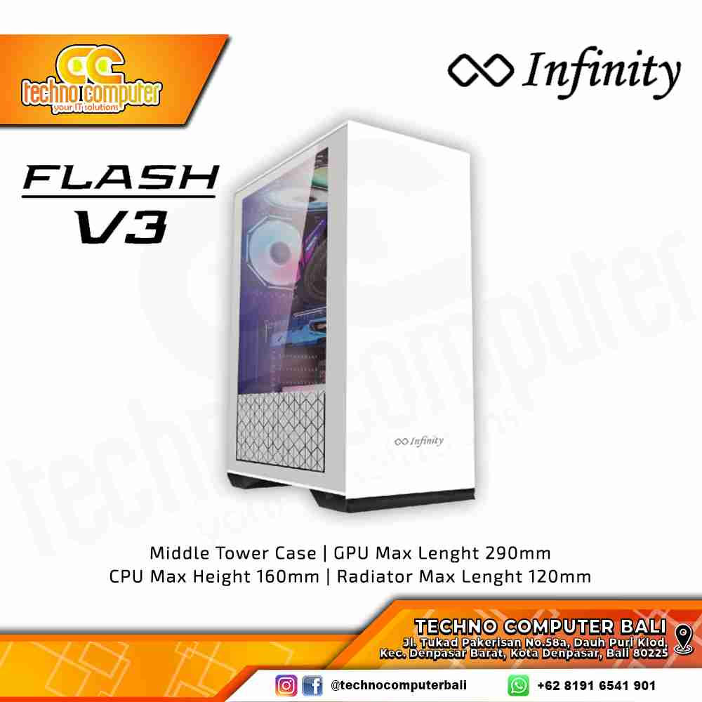 CASING INFINITY FLASH V3 White - Mid Tower ATX Case Tempered Glass