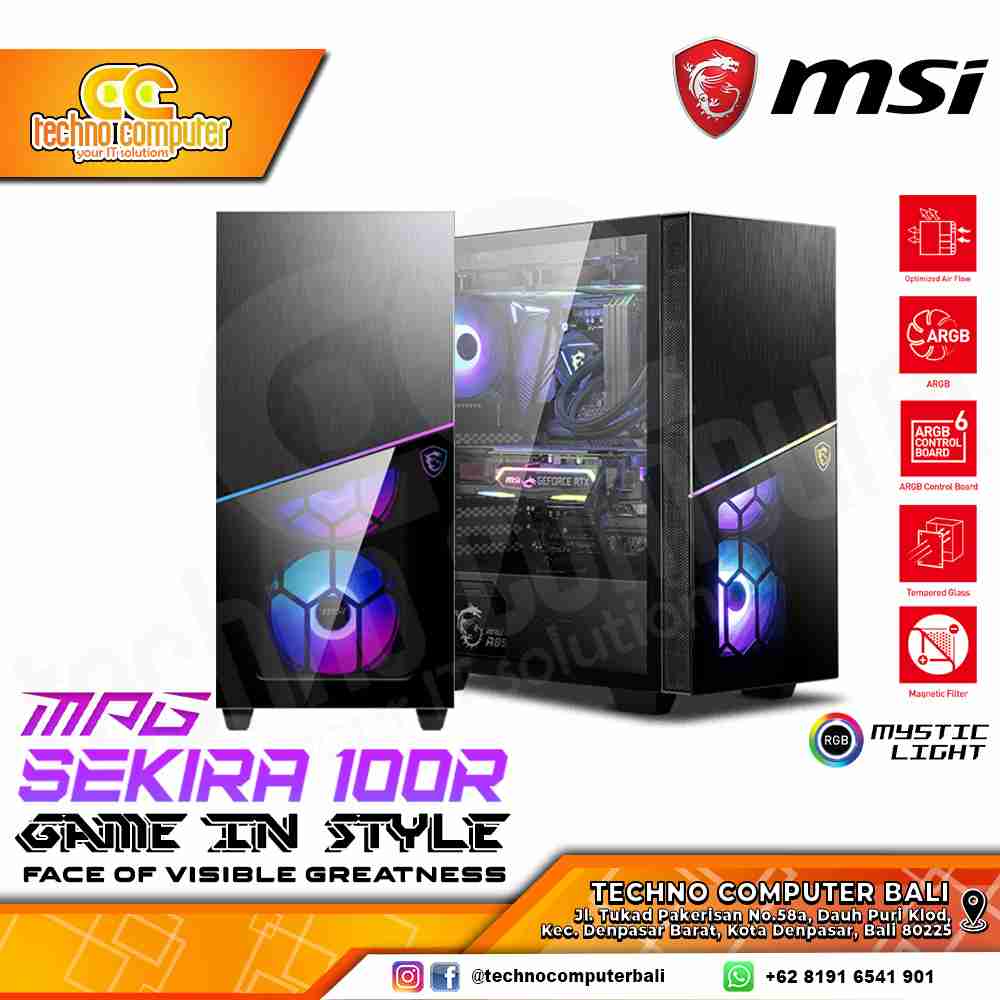 CASING MSI MPG SEKIRA 100R - Mid Tower E-ATX Case Tempered Glass (Free 4x ARGB Fan)