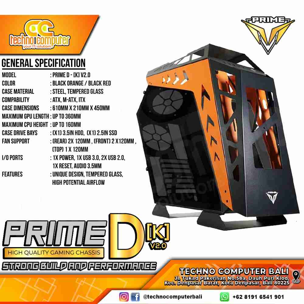 CASING PRIME GAMING D-[K] V 2.0 - Mid Tower ATX Case Tempered Glass