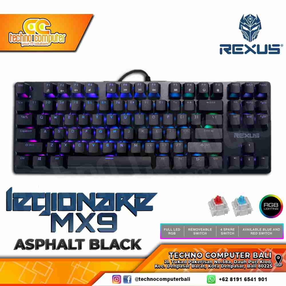 REXUS LEGIONARE MX9 TKL Black - Mechanical Red Switch - Gaming Keyboard