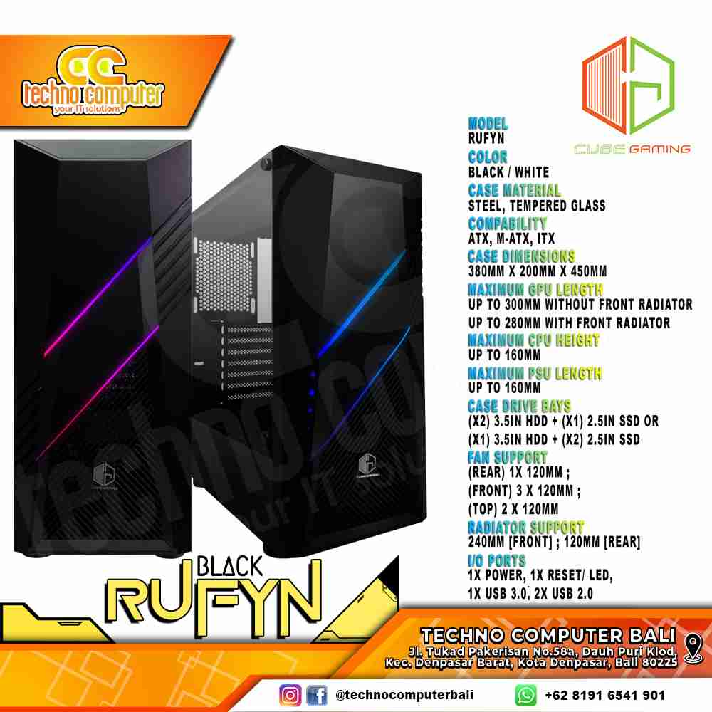 CASING CUBE GAMING RUFYN Black - Mid Tower ATX Case Tempered Glass
