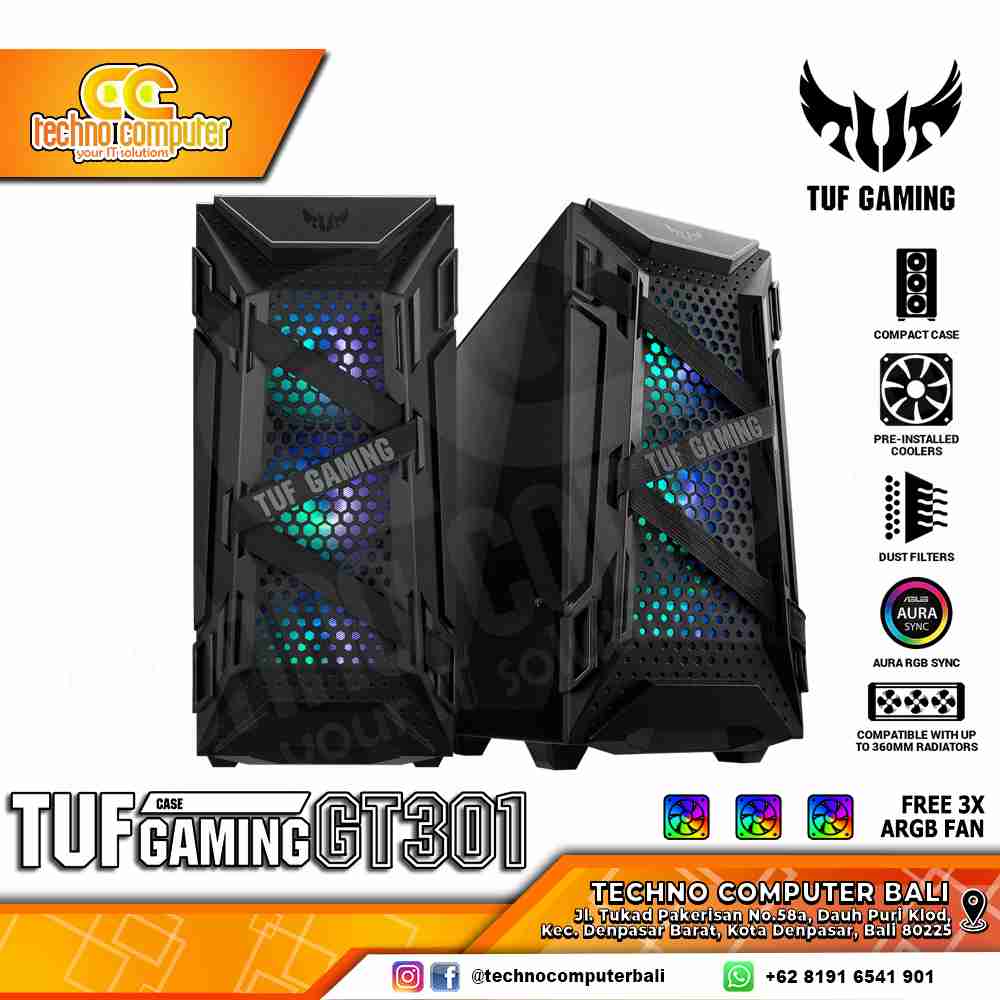 CASING ASUS TUF GAMING GT301 - Mid Tower ATX Case Tempered Glass (Free 3x ARGB Fan)