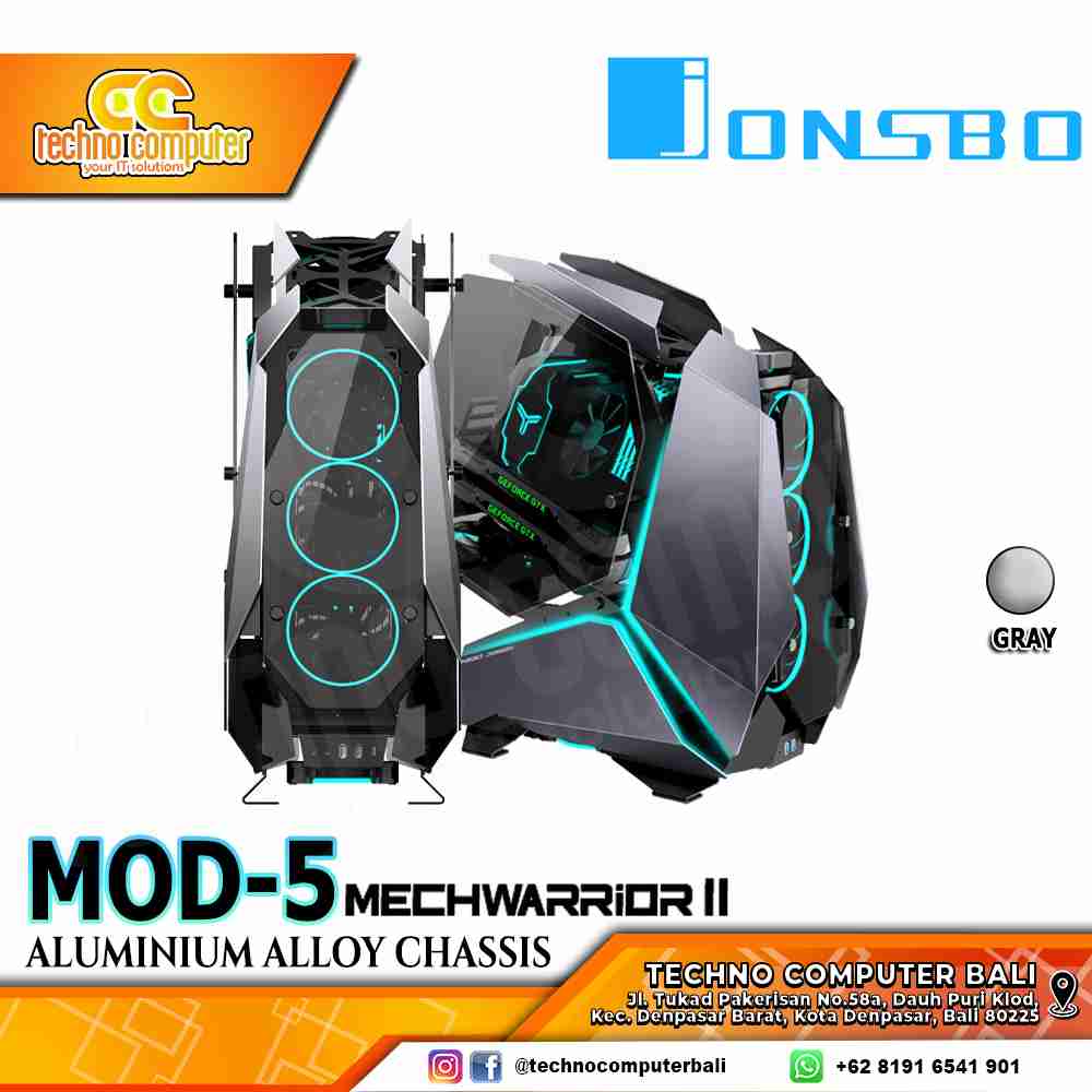 CASING JONSBO MOD5 Gray - Mid Tower ATX Case Tempered Glass