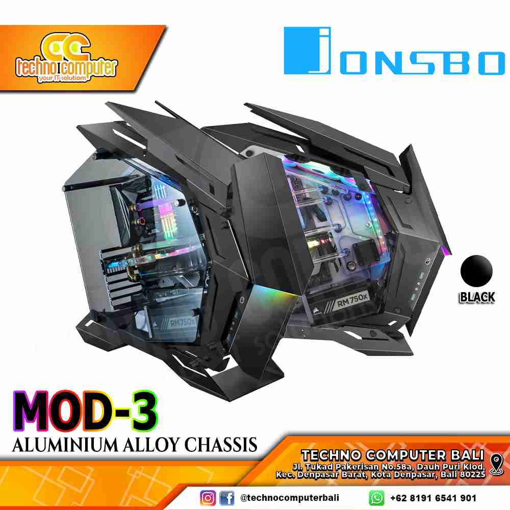 CASING JONSBO MOD3 Black - Mid Tower E-ATX Case Tempered Glass