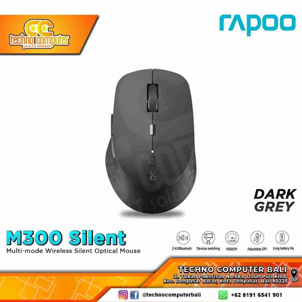 RAPOO M300 Silent Wireless Dark Grey - Office Mouse Wireless