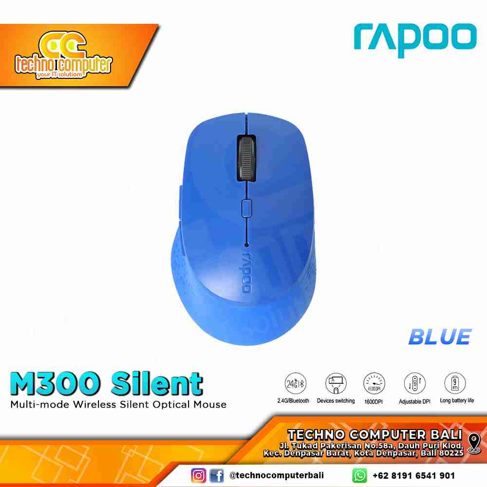 RAPOO M300 Silent Wireless Blue - Office Mouse Wireless