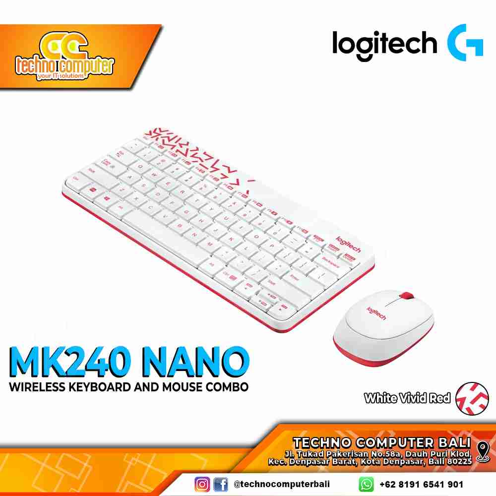 LOGITECH MK240 Nano Wireless White - Office Keyboard & Mouse Wireless