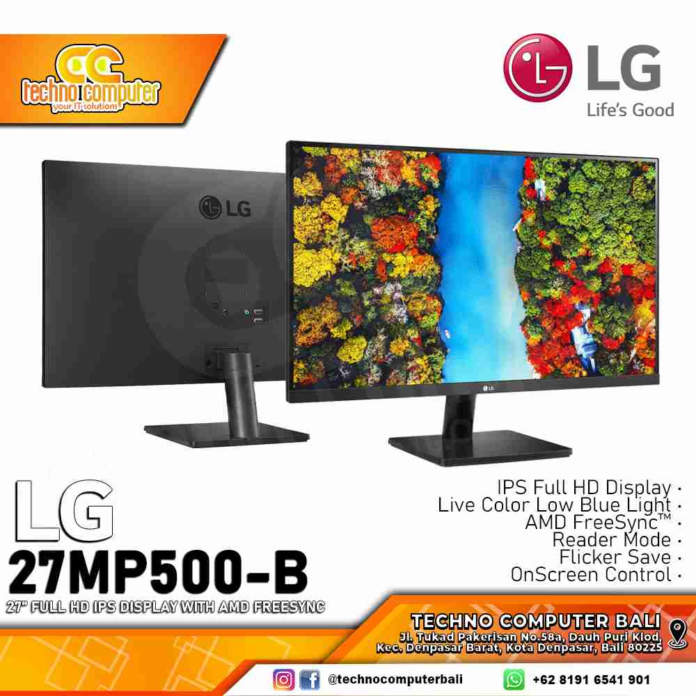 LG 27MP500-B LED Monitor - 27 inch, FHD (1920 x 1080), IPS, 75Hz, 5ms