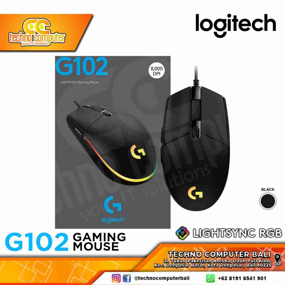 LOGITECH G102 V2 Black Lightsync RGB - Gaming Mouse