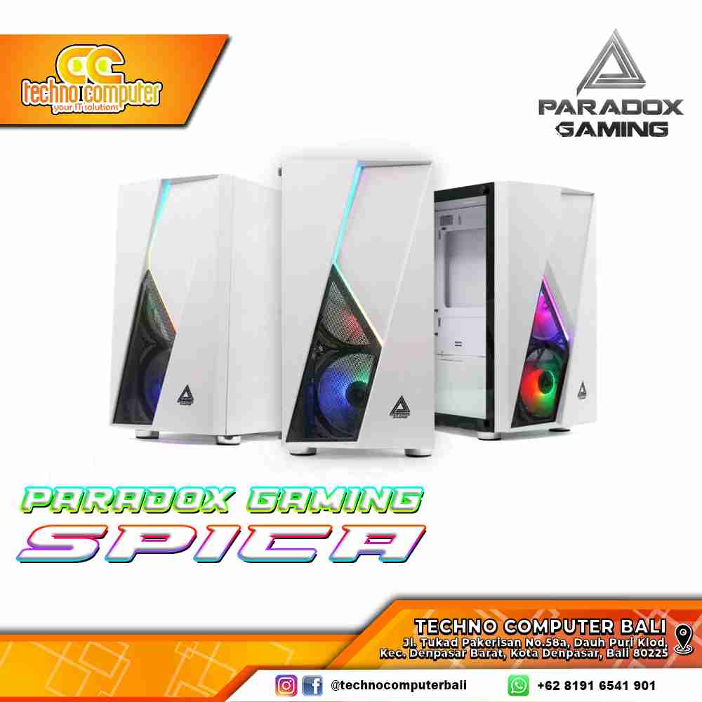 CASING PARADOX GAMING SPICA White - Mid Tower ATX Tempered Glass (Free 2x RGB Fan)