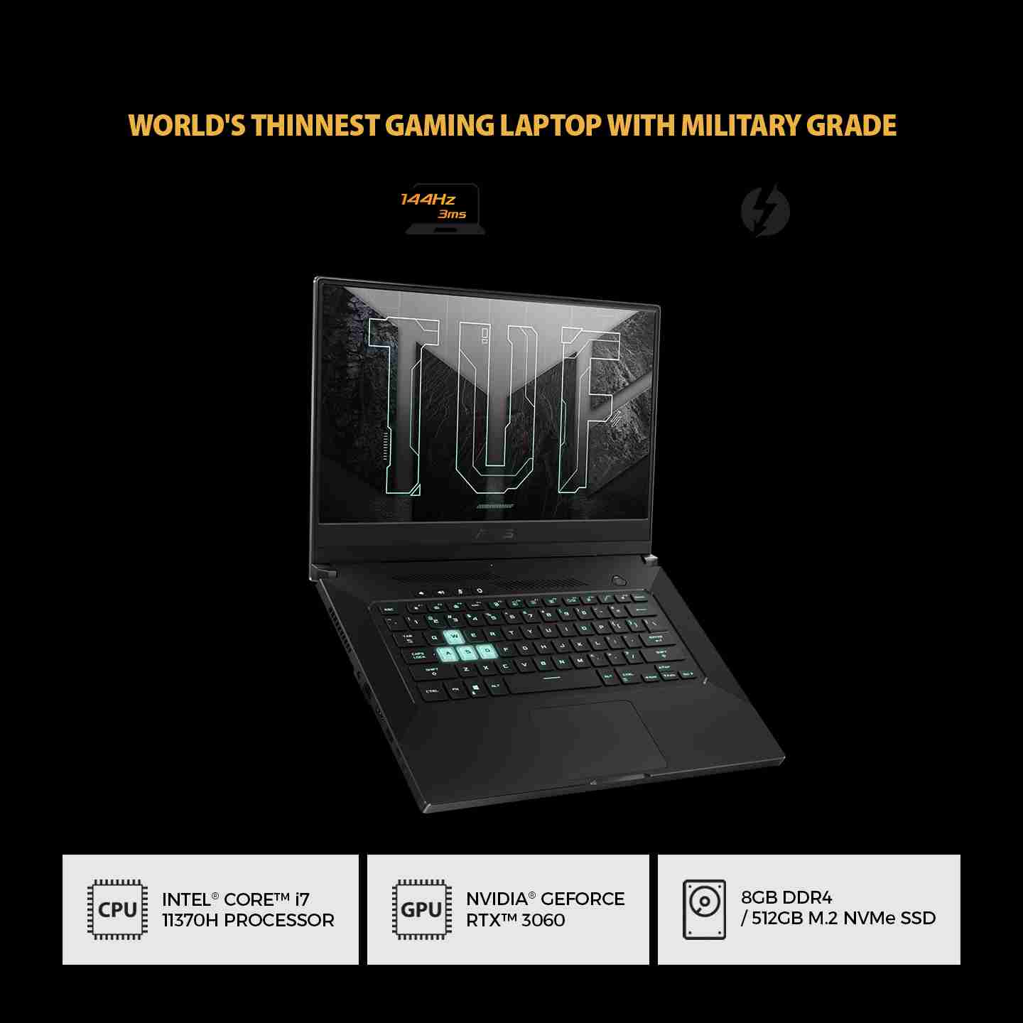 ASUS TUF Dash F15 [FX516PM-I736B6T-O] Core i7-11370H/RAM 8GB/SSD 512GB/RTX 3060/Win10