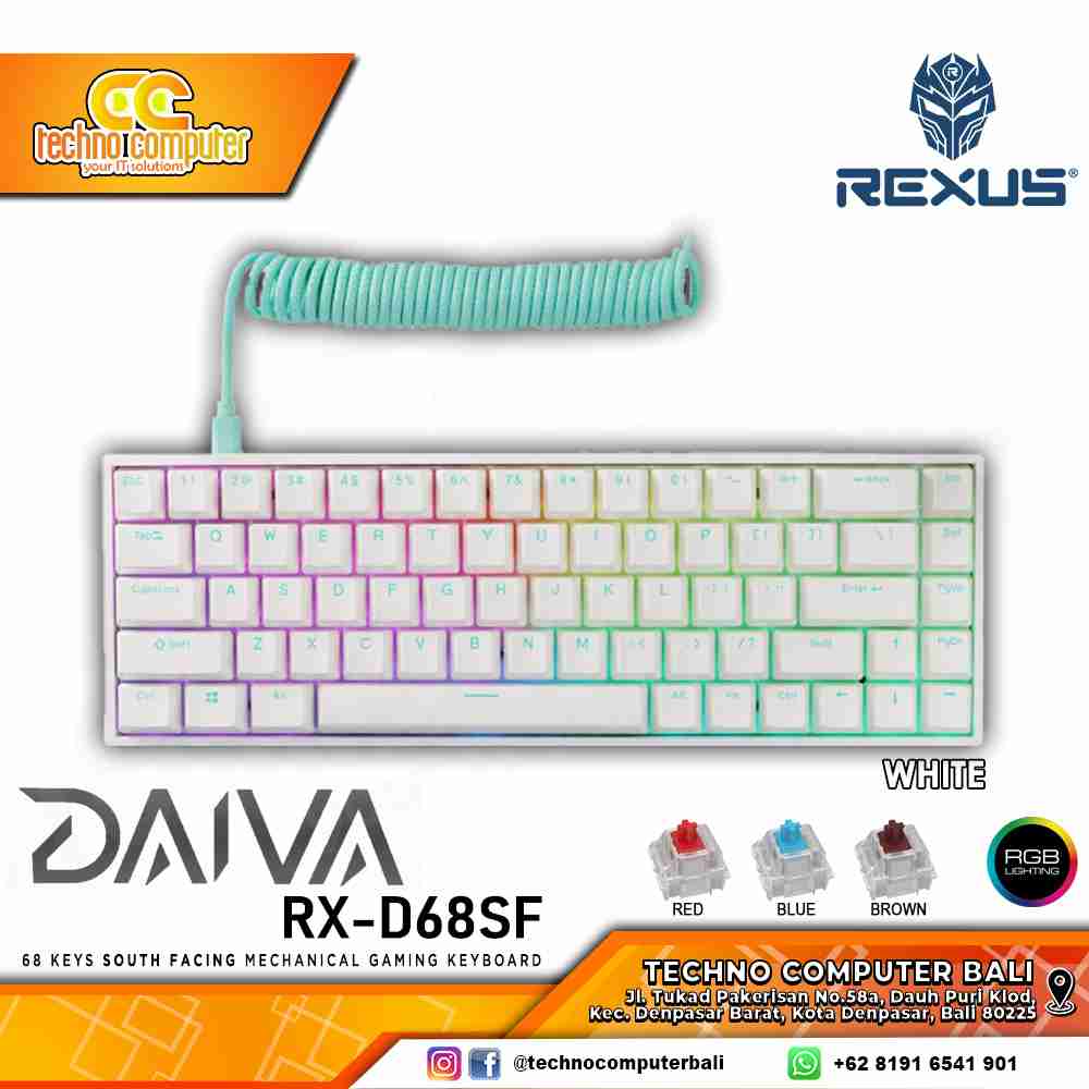REXUS DAIVA RX-D68SF White - Mechanical Brown Switch - Gaming Keyboard