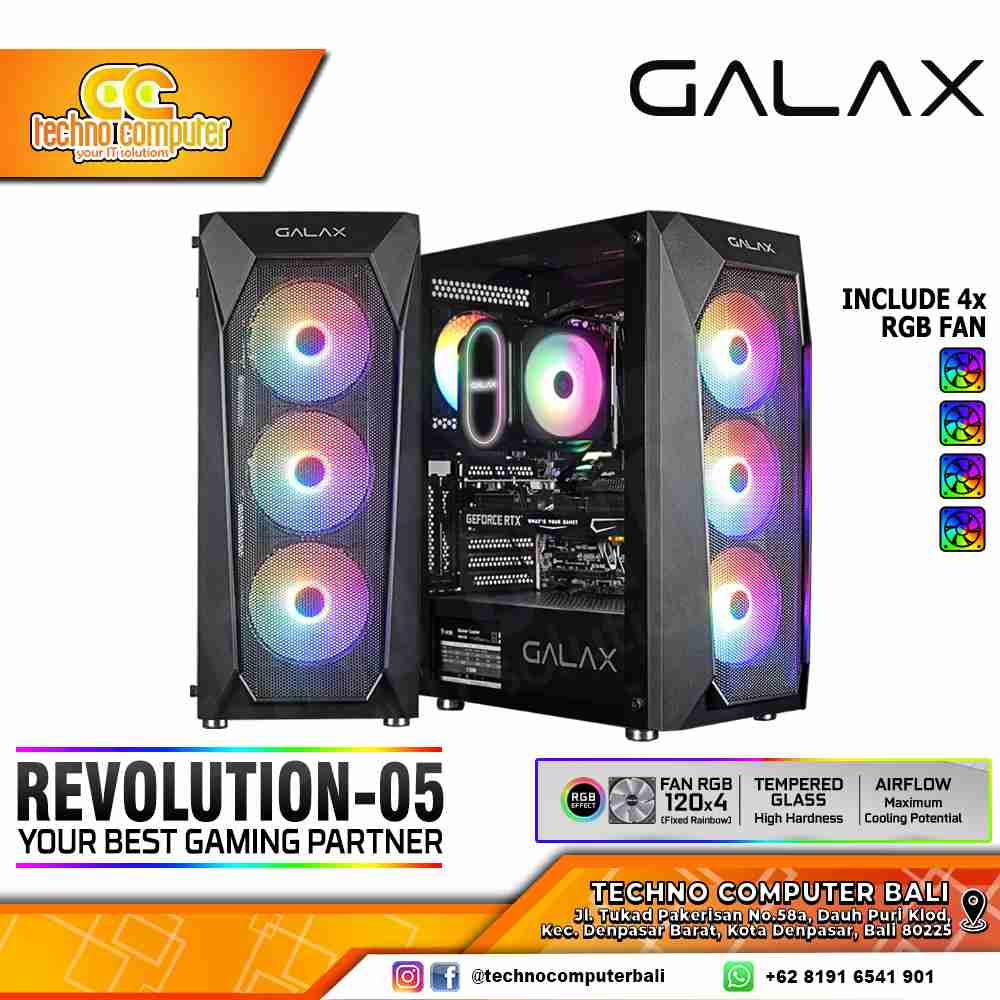 CASING GALAX REVOLUTION 05 Black - Mid Tower ATX Case Tempered Glass (Free 4x RGB Fan)
