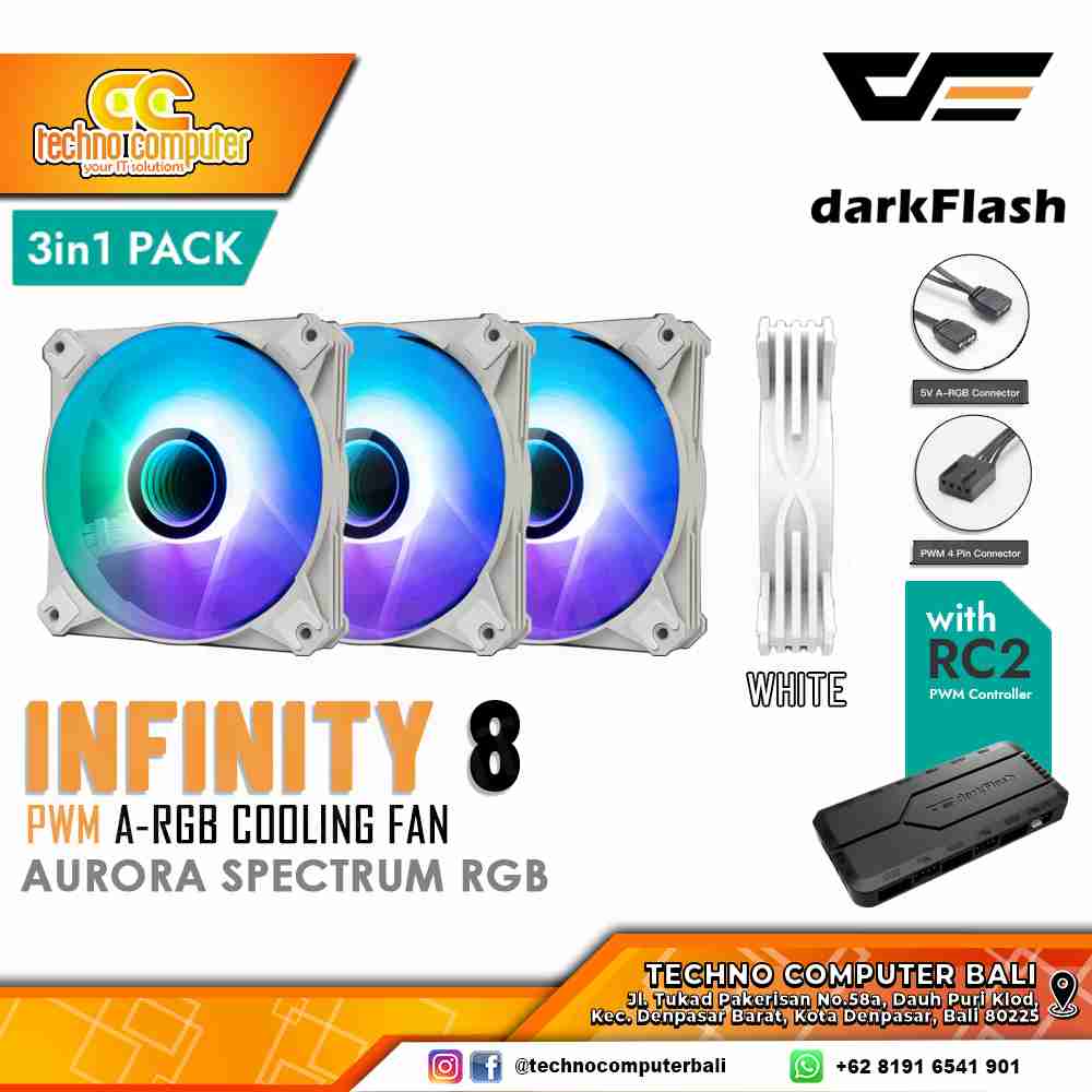 FAN CASING DARKFLASH INFINITY 8 ARGB WHITE - 120mm Triple Pack ARGB Fan with Controller