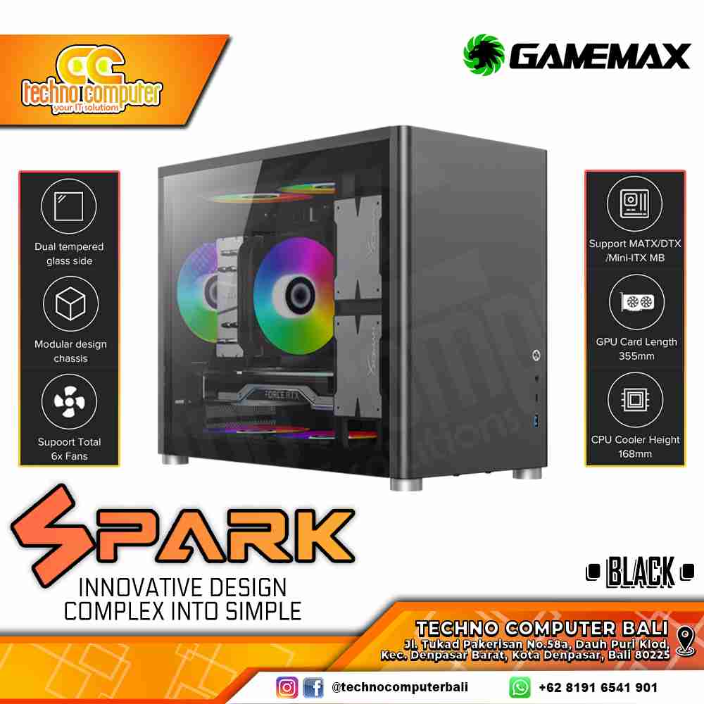 CASING GAMEMAX SPARK Black - Mini Tower mATX Case Dual Tempered Glass