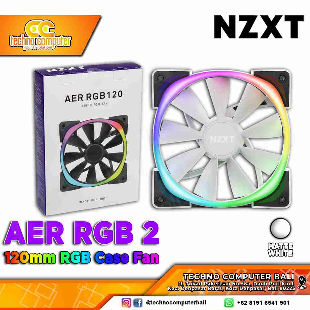 FAN CASING NZXT AER RGB 2 WHITE - 120mm Single Pack