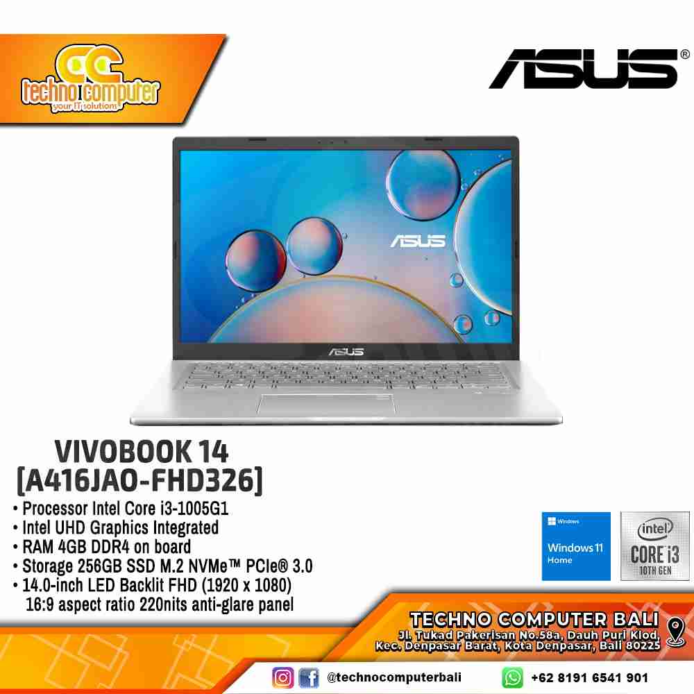 ASUS VivoBook 14 [A416JAO-FHD326] Core i3-1005G1/RAM 4GB/SSD 256GB/Intel UHD/Win11
