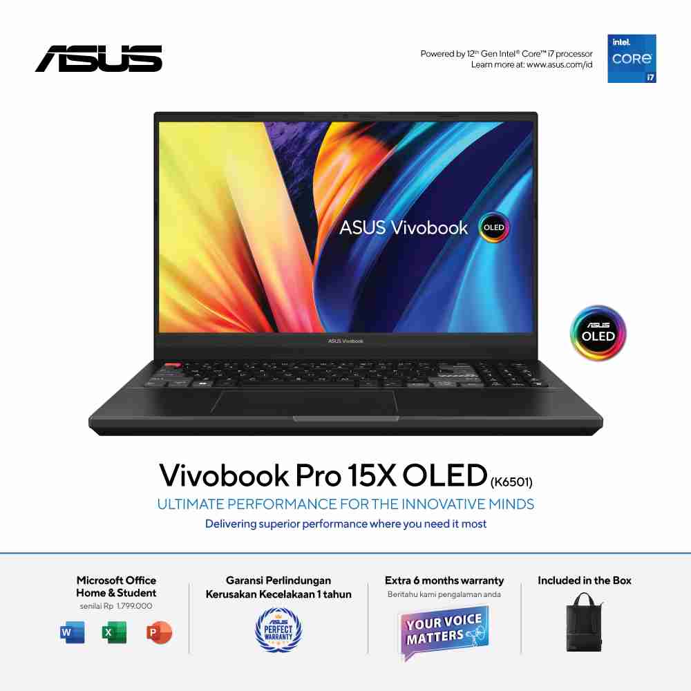 ASUS VivoBook Pro 15X OLED [K6501ZM-OLEDS751] Core i7-12650H/RAM 16GB/SSD 512GB/RTX 3060/Win11