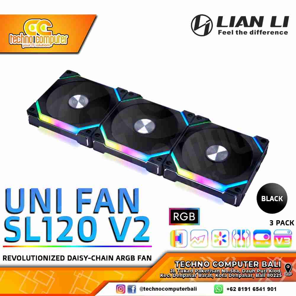 FAN CASING LIAN LI UNI FAN SL120 V2 BLACK - 120mm Triple Pack ARGB Fan with Controller