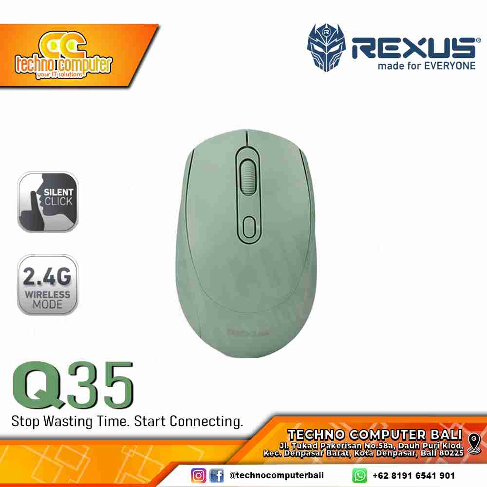 REXUS Q35 Silent Click Wireless Green - Office Mouse Wireless