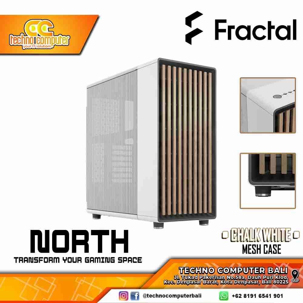 CASING FRACTAL Design NORTH Chalk White Mesh - Mid Tower ATX Case Mesh (Free 2x Fan)