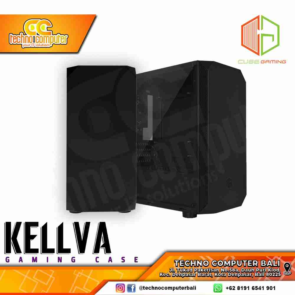 CASING CUBE GAMING KELLVA BLACK - mATX Tempered Glass (Free 1x Fan)