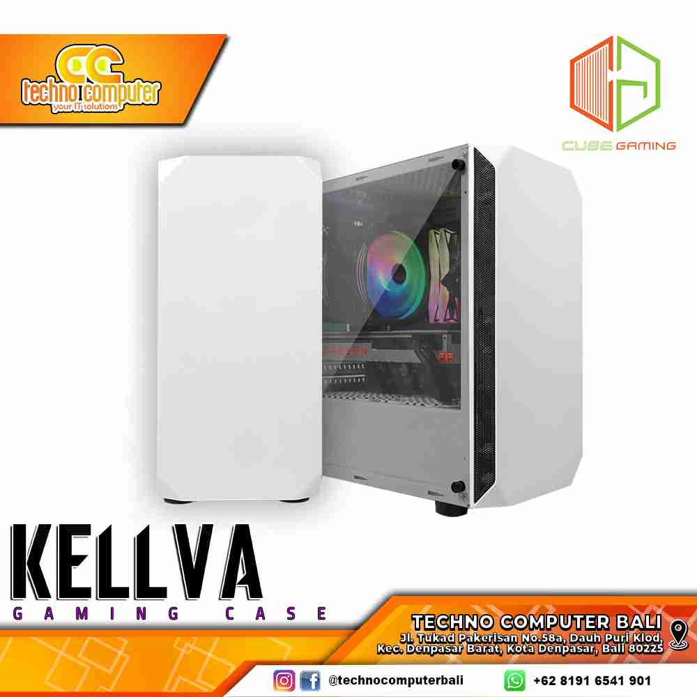 CASING CUBE GAMING KELLVA WHITE - mATX Tempered Glass (Free 1x Fan)