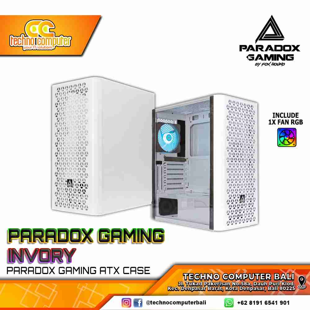 CASING PARADOX GAMING IVORY - Mid Tower ATX Case Tempered Glass (Free 1x RGB Fan)