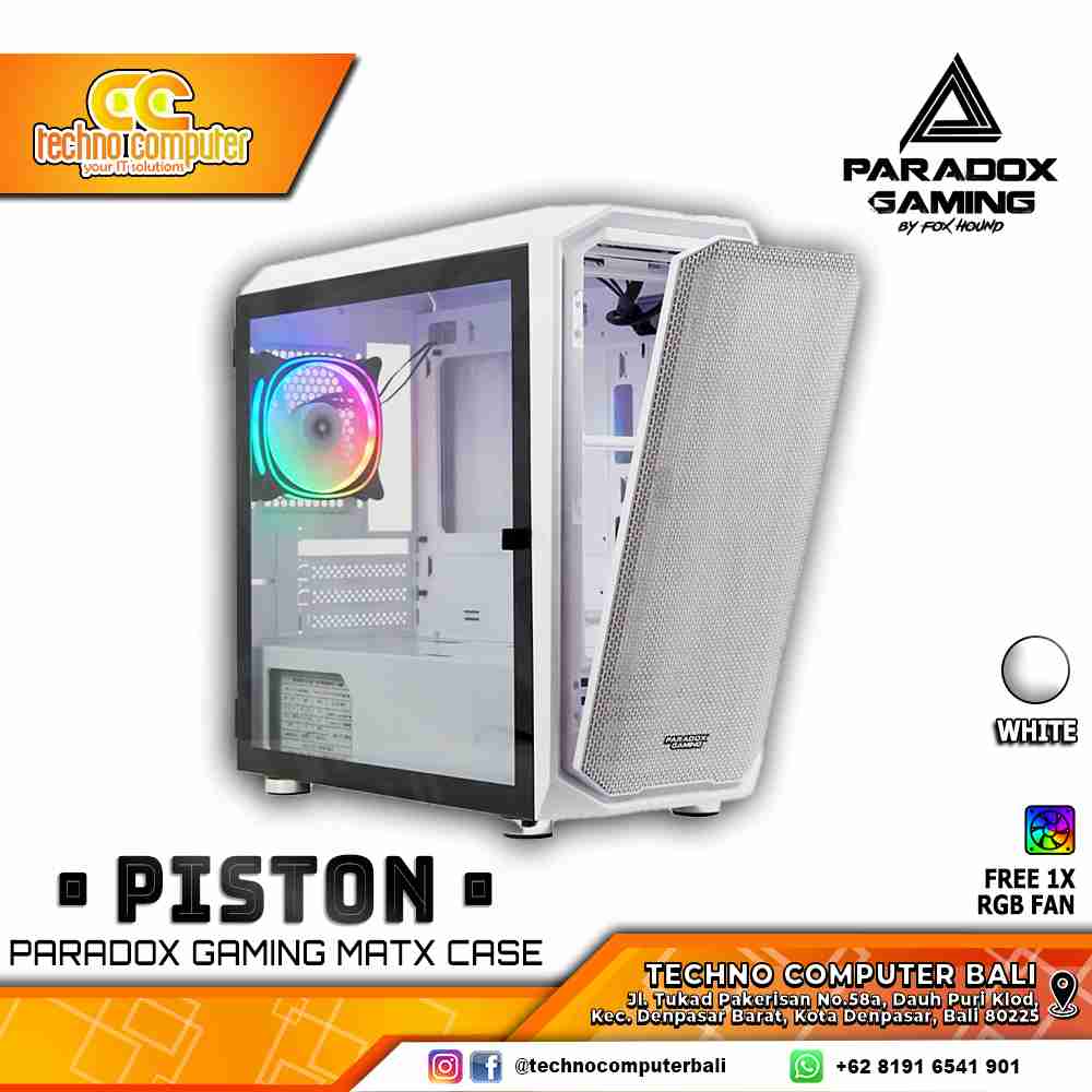 CASING PARADOX GAMING PISTON  WHITE - Mid Tower mATX Case Tempered Glass (Free 1x RGB Fan)