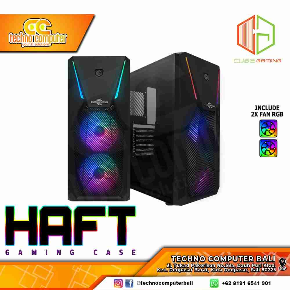 CASING CUBE GAMING HAFT - Mid Tower ATX Case Tempered Glass (Free 2x RGB Fan)