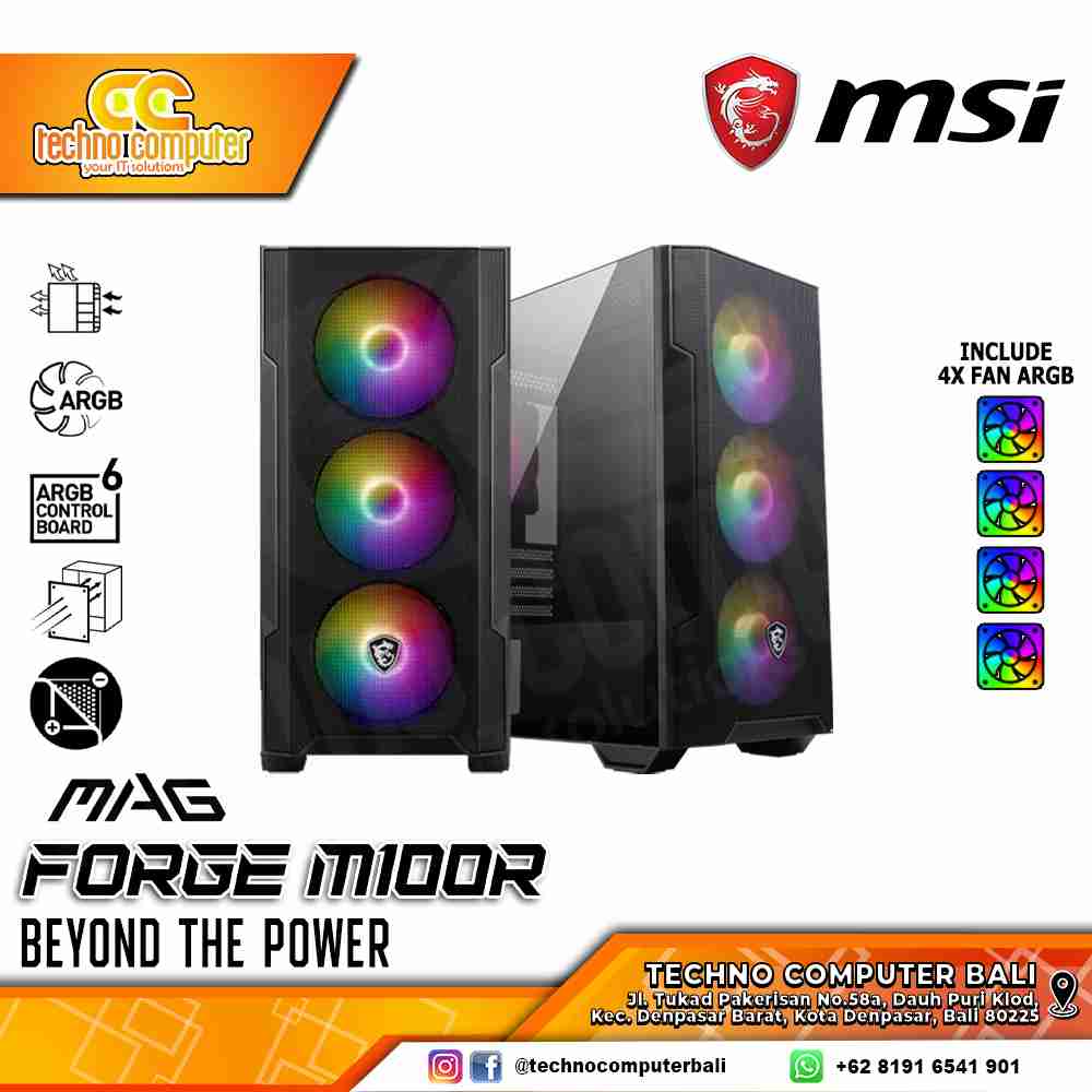 CASING MSI MAG FORGE M100R - Mid Tower mATX Case Tempered Glass (Free 4x ARGB Fan)