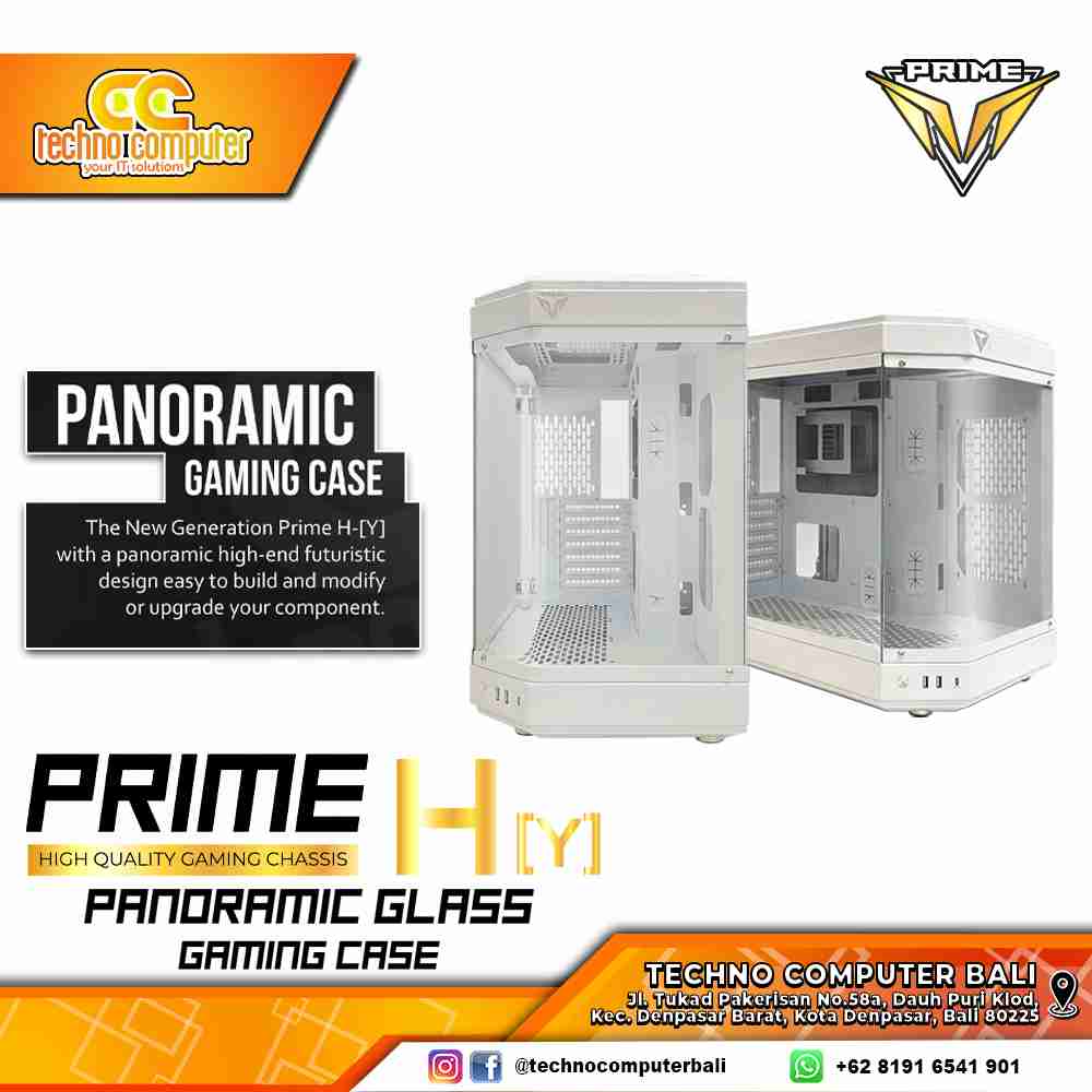 CASING PRIME GAMING H-[Y] White - Panaromic Glass ATX Case Tempered Glass