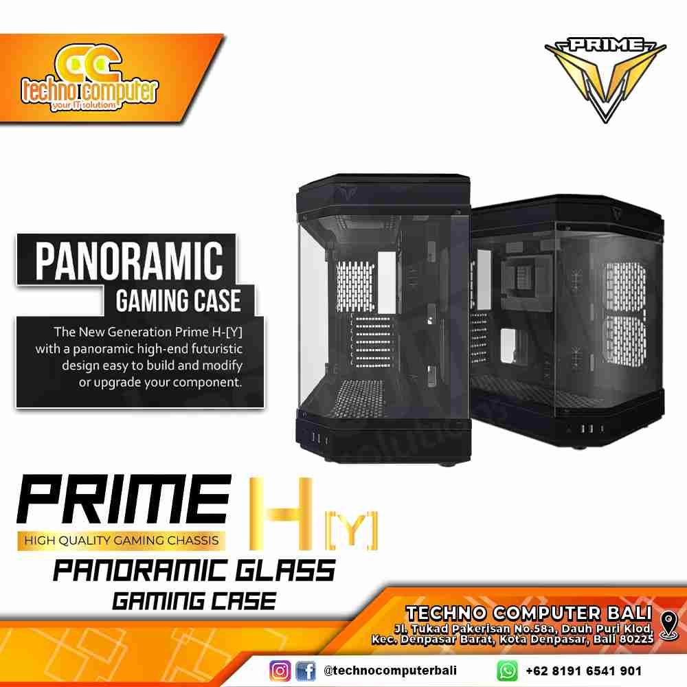 CASING PRIME GAMING H-[Y] Black - Panaromic Glass ATX Case Tempered Glass