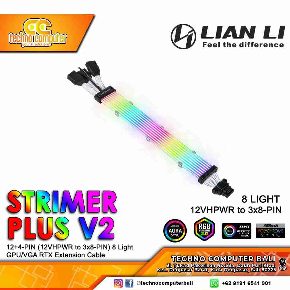 LI AN LI STRIMER PLUS V2 A-RGB 3x8PIN to 12+4-PIN (12VHPWR) 8 Light - GPU/VGA Extension Cable