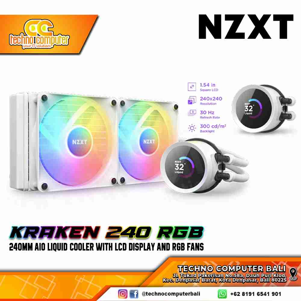 NZXT KRAKEN RGB White - CPU Cooler - 240mm AIO Liquid Cooler with LCD Display and RGB Fans