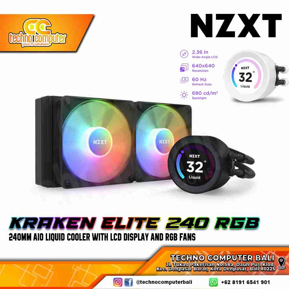 NZXT KRAKEN ELITE RGB Black - CPU Cooler - 240mm AIO Liquid Cooler with LCD Display and RGB Fans