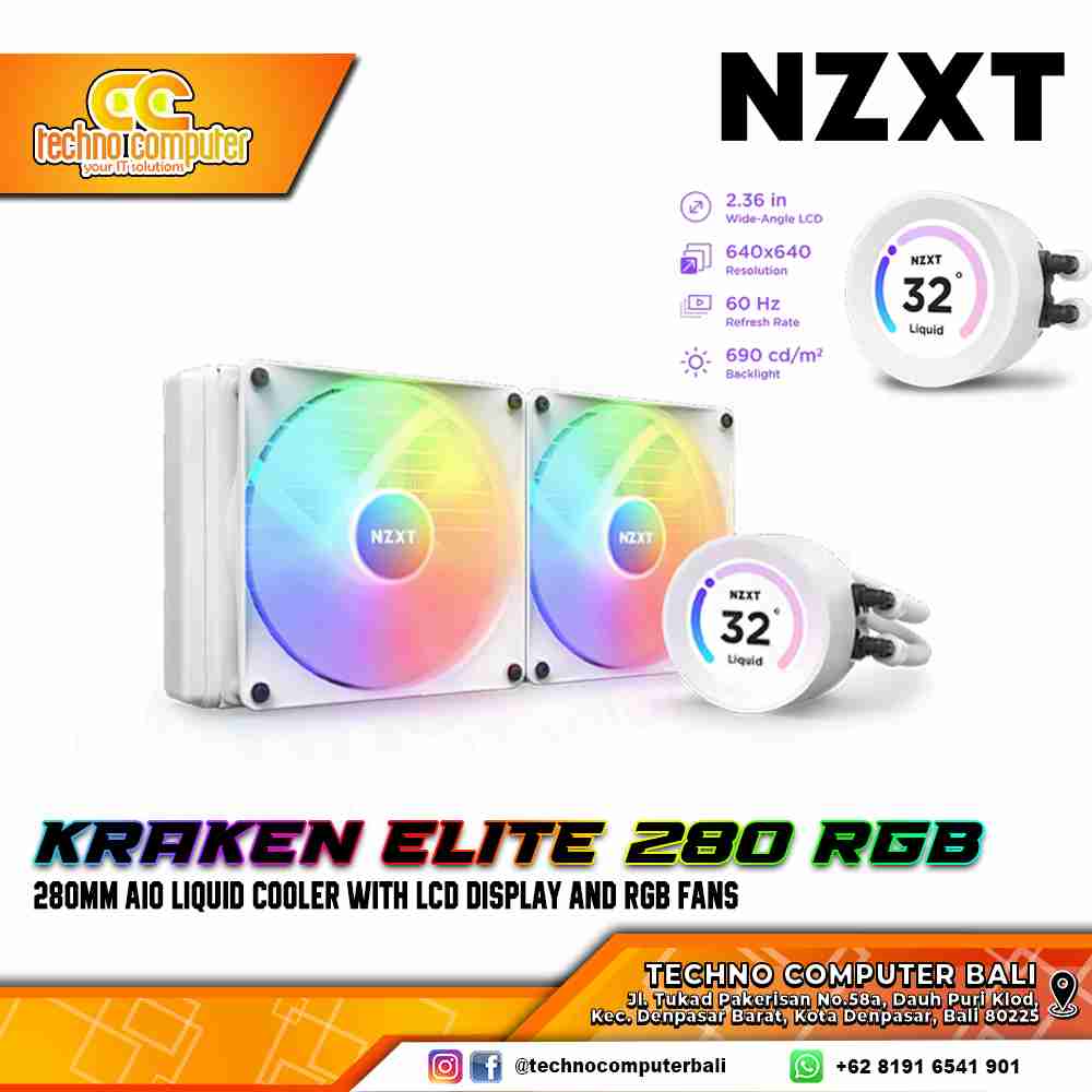 NZXT KRAKEN ELITE RGB White - CPU Cooler - 280mm AIO Liquid Cooler with LCD Display and RGB Fans