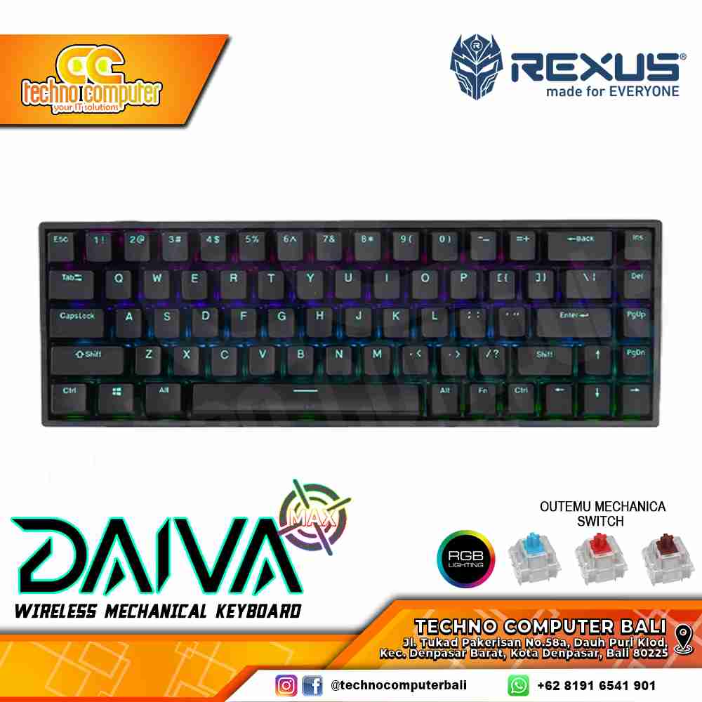 REXUS DAIVA D68SF-MAX Black - Mechanical Brown Switch - Gaming Keyboard Wireless