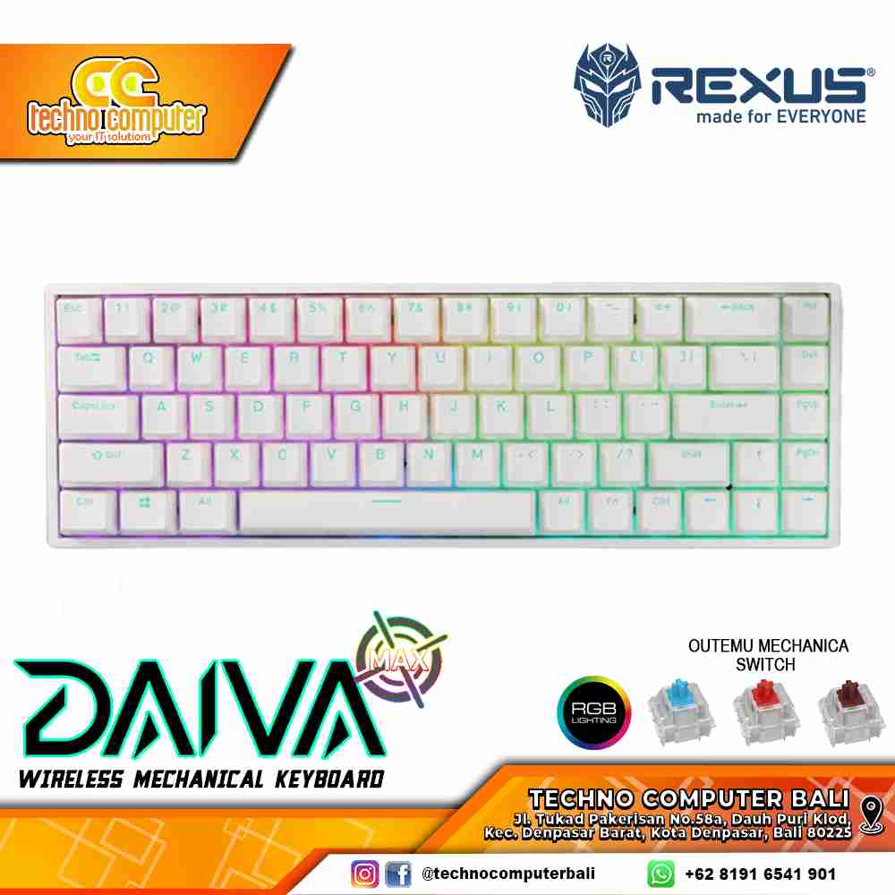 REXUS DAIVA D68SF-MAX White - Mechanical Brown Switch - Gaming Keyboard Wireless