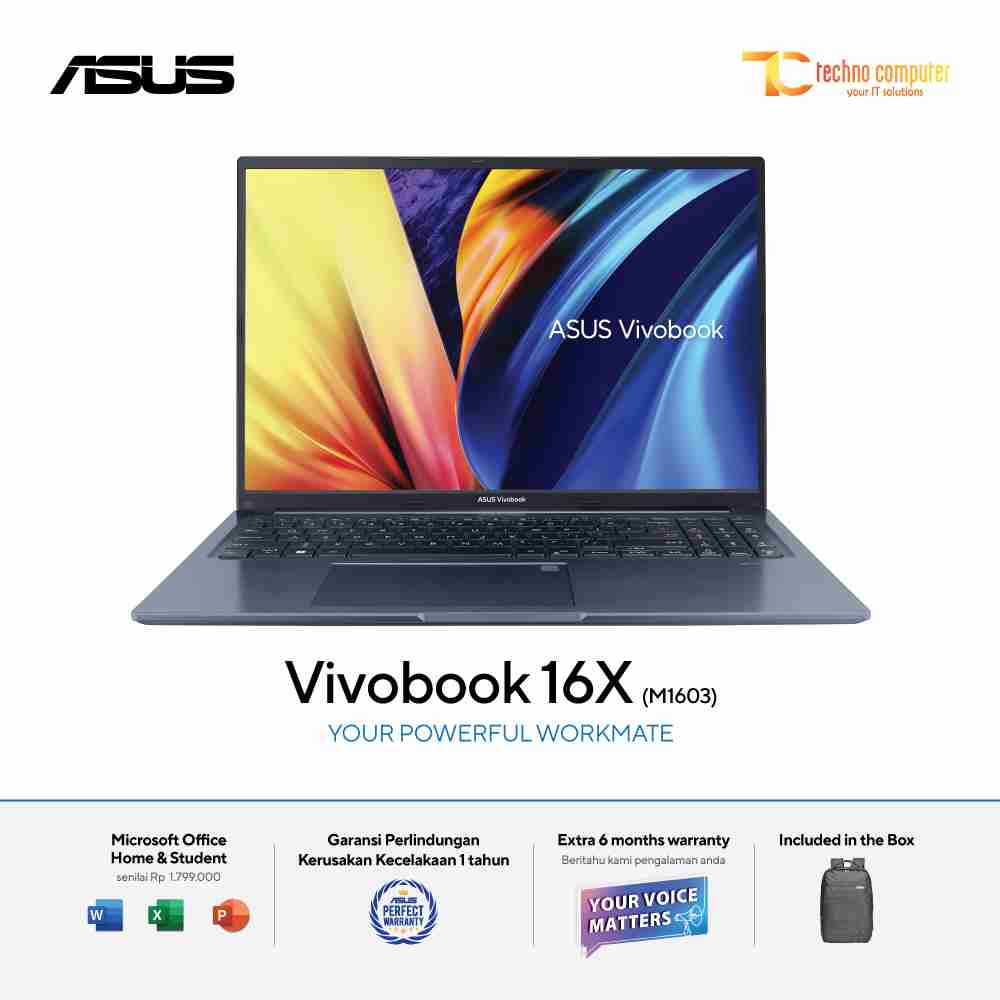 ASUS VivoBook 16X [M1603QA-VIPS753] AMD Ryzen 7-5800H/RAM 16GB/SSD 512GB/Radeon Vega 7/Win11