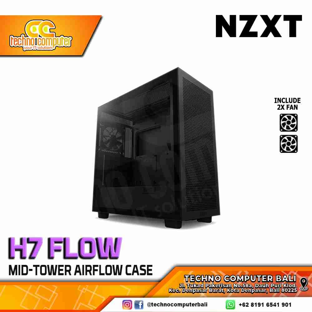 CASING NZXT H7 FLOW Black - Mid Tower ATX Case Tempered Glass (Free 2x Fan)