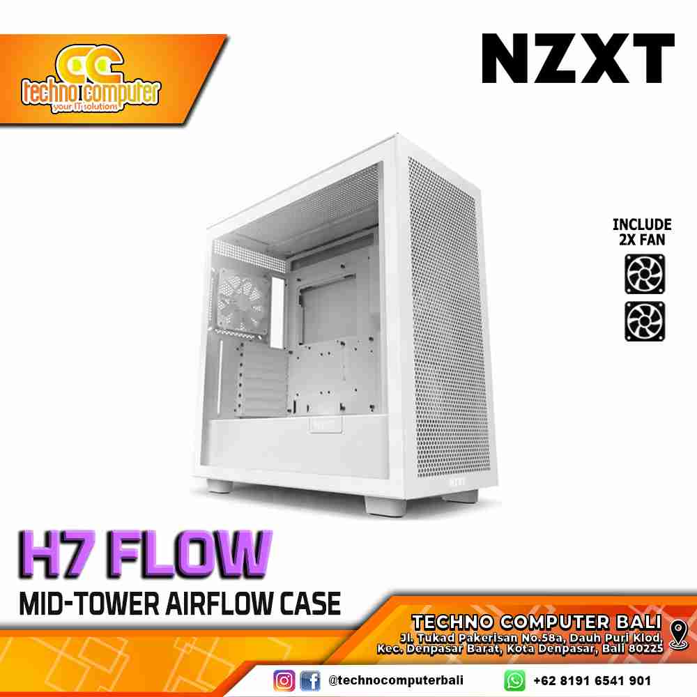 CASING NZXT H7 FLOW White - Mid Tower ATX Case Tempered Glass (Free 2x Fan)