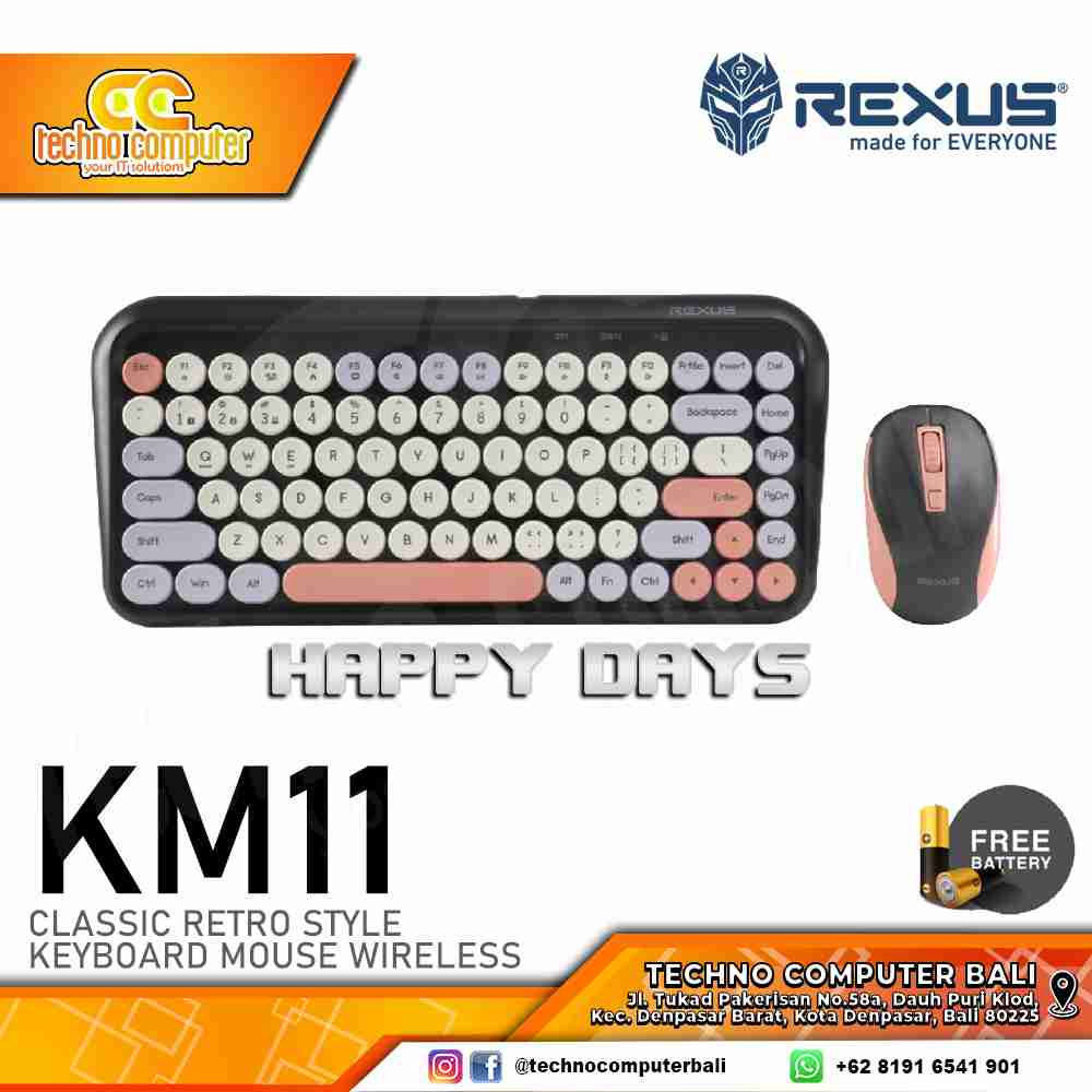 REXUS KM11 Combo Wireless Happy Days - Office Keyboard & Mouse Wireless