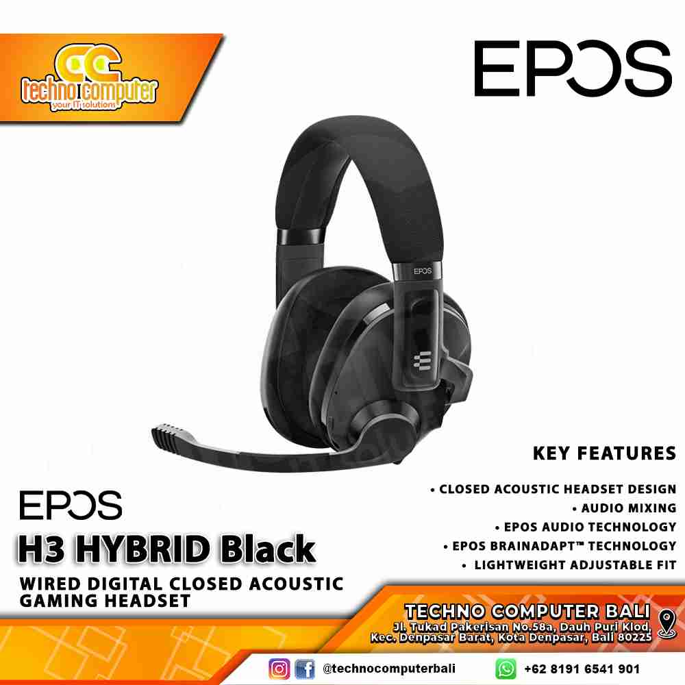 HEADSET EPOS H3 Hybrid Wireless Black - Wired Digital Closed Acoustic Gaming Headset